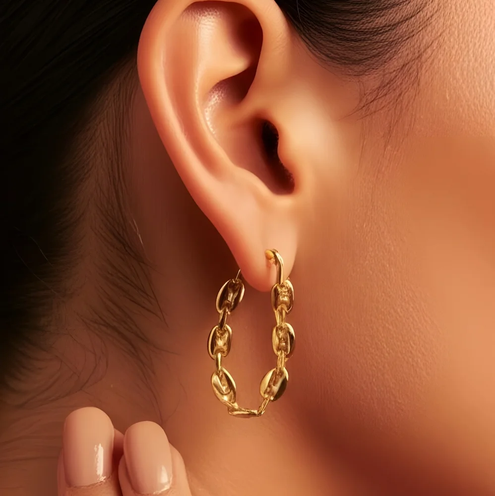 Gold Hoop Stainless Steel Coffee Bean Shape Earrings NWOT